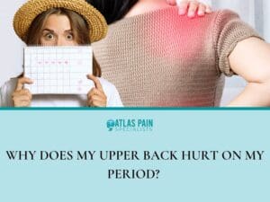 Why Does My Upper Back Hurt on My Period?|Infographic illustration on Referred Pain from Uterine Contractions|infographic illustration on Muscle Tension and Poor Posture|Infographic illustration on the Hormonal Impact on Musculoskeletal System